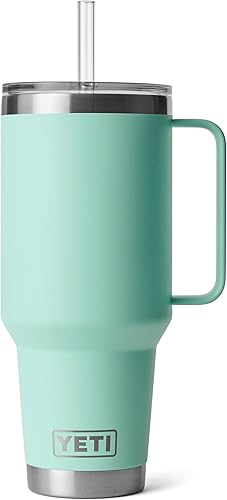 Miniatura 101 de YETI Rambler - Vaso de viaje con asa y tapa con pajilla, de 42 onzas, con aislamiento al vacío con asa, acero inoxidable, color azul ola grande Azul