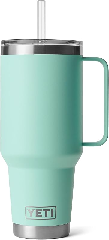 Rambler 42 oz Tumbler with Handle and Straw Lid, Travel Mug Water Tumbler, Vacuum Insulated Cup with Handle, Stainless Steel, Seafoam