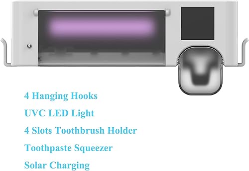 Miniatura 4 de Soporte para cepillos de dientes con 4 ranuras con tapa, función de limpieza de estante para cepillos de dientes montado en la pared, organizador de