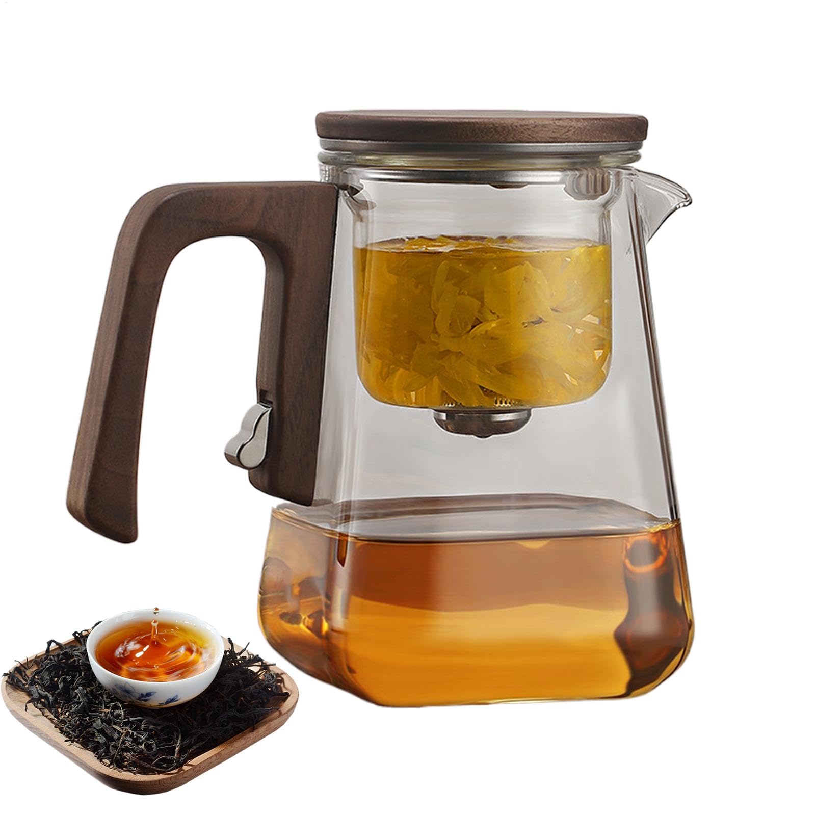 con infusores para té suelto, con infusor de vidrio con colador | Juego de té con filtro de vidrio multifuncional, magnética con mango de madera para el hogar y el comedor