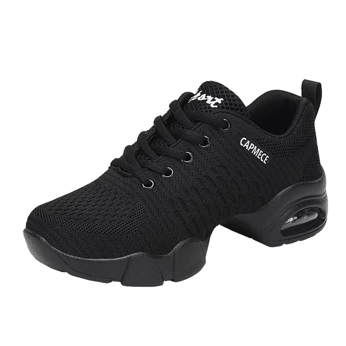 Zapatos de jazz para mujer, con cordones, de malla transpirable, con amortiguación de aire, suela dividida, plataforma