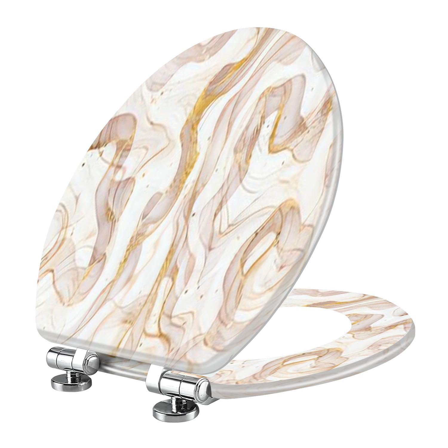 Tazyyzuu Multi1 Elongated Black And Gold Abstract Marble Resin Toilet Seat With Slow Close Quick-Release Hinges 18.5X14.5 Inches(Multi1)