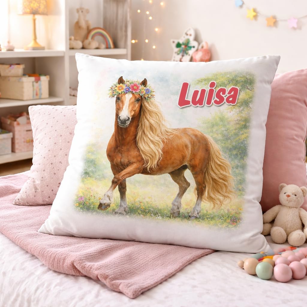 Kissen mit Name personalisiert, Geschenkidee für Kinder & Erwachsene, Namenskissen, Kissen für Paare, Geschenk zum Geburtstag, Weihnachten, Ostern (Pferd)