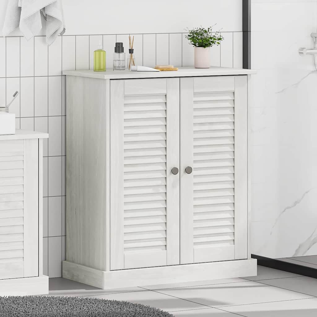 Vigo - Tocador de baño (68 x 34 x 80 cm, madera maciza de pino, con amplio espacio de almacenamiento y diseño clásico, para pequeños baños y aseos de invitados), color blanco