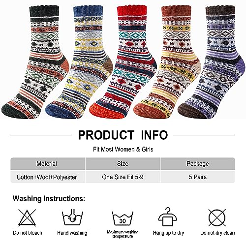 Image of ICEIVY Socks Women, Soft Knit Wool Winter Thick Warm Cabin Fuzzy Crew Women Socks 5 Pack