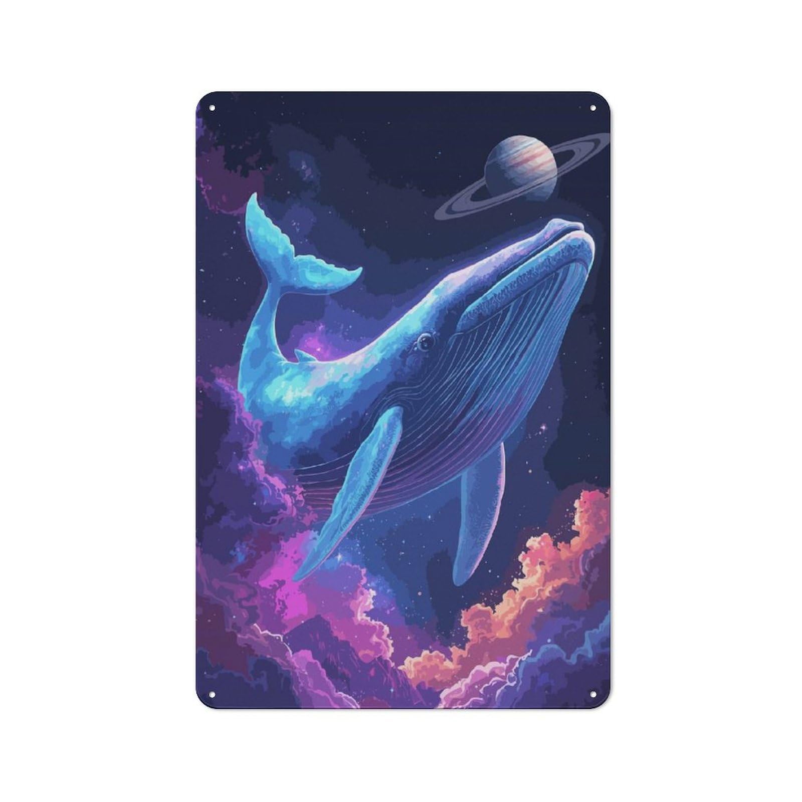 Old Fashioned Cosmic Whale in Nebula Decorative Tin Sign 30x20cm, Nostalgic Wall Art for Bedroom, Office, Home Bar Or Dining Room