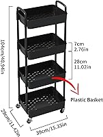 Vista 2 de Sywhitta - Carrito rodante de utilidad de plástico de 4 niveles con asa, carrito de almacenamiento multifuncional para oficina, sala de estar