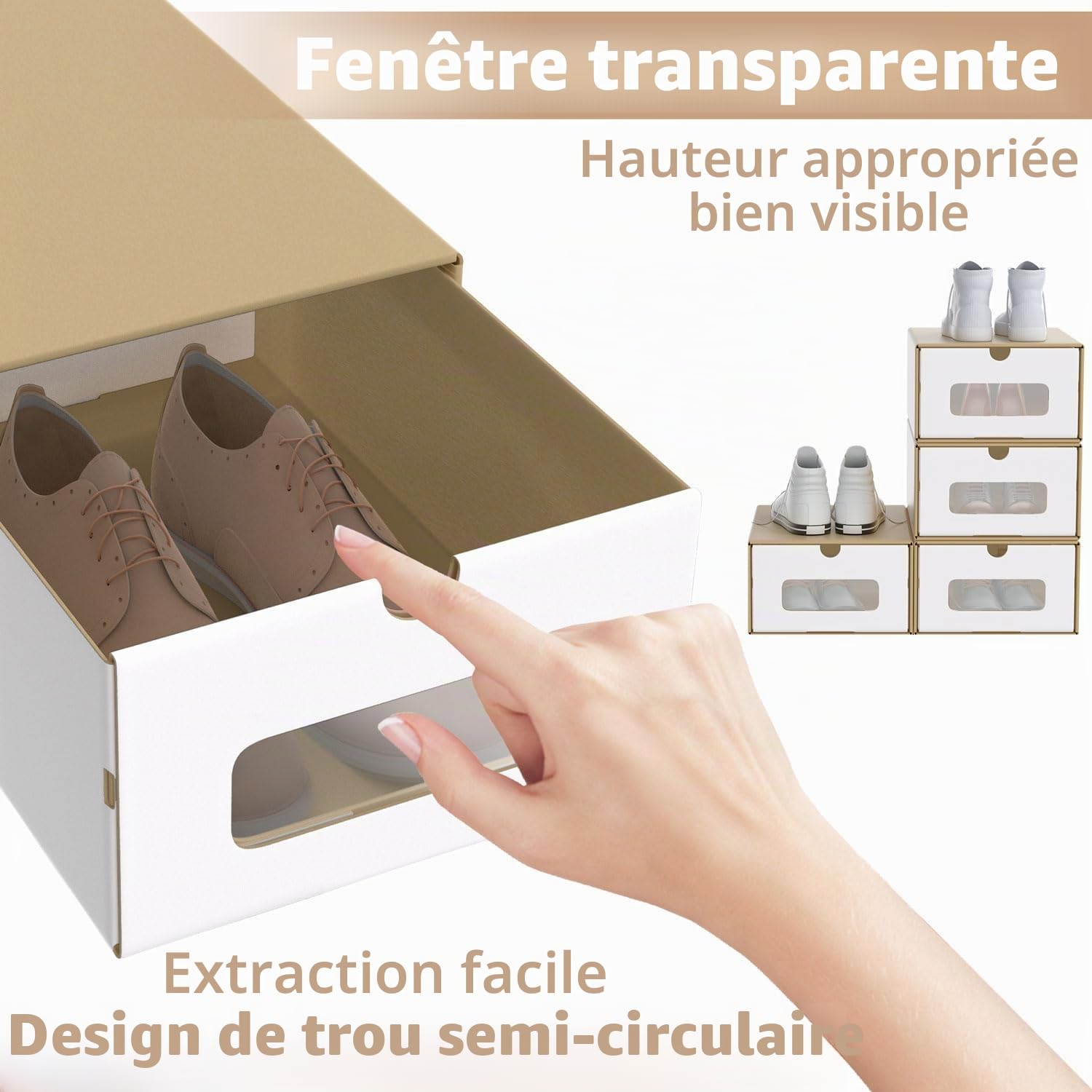 ACXIN Lot de 20 boîtes à chaussures empilables - Tiroirs avec fenêtre transparente - Carton en papier kraft - 34,5 x 23,5 x 13,5 cm