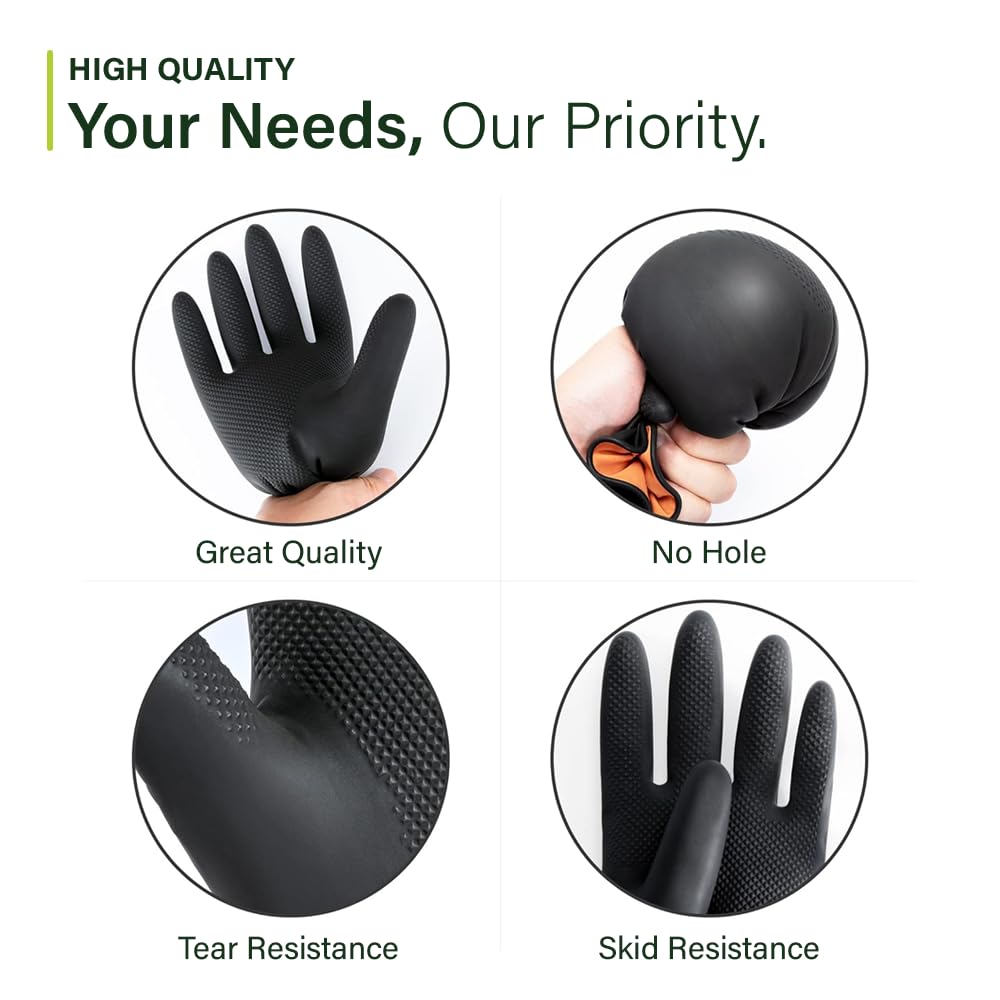 garbnoire Natural Latex Reusable Stretchable Rubber Heavy Duty Hand Gloves With Texture Palm Grip Anti-Slip Rolled Cuff Suited For Gardening |Multi-Purpose Use Outdoor Large- (Pack of 1 Pair, Black) 1