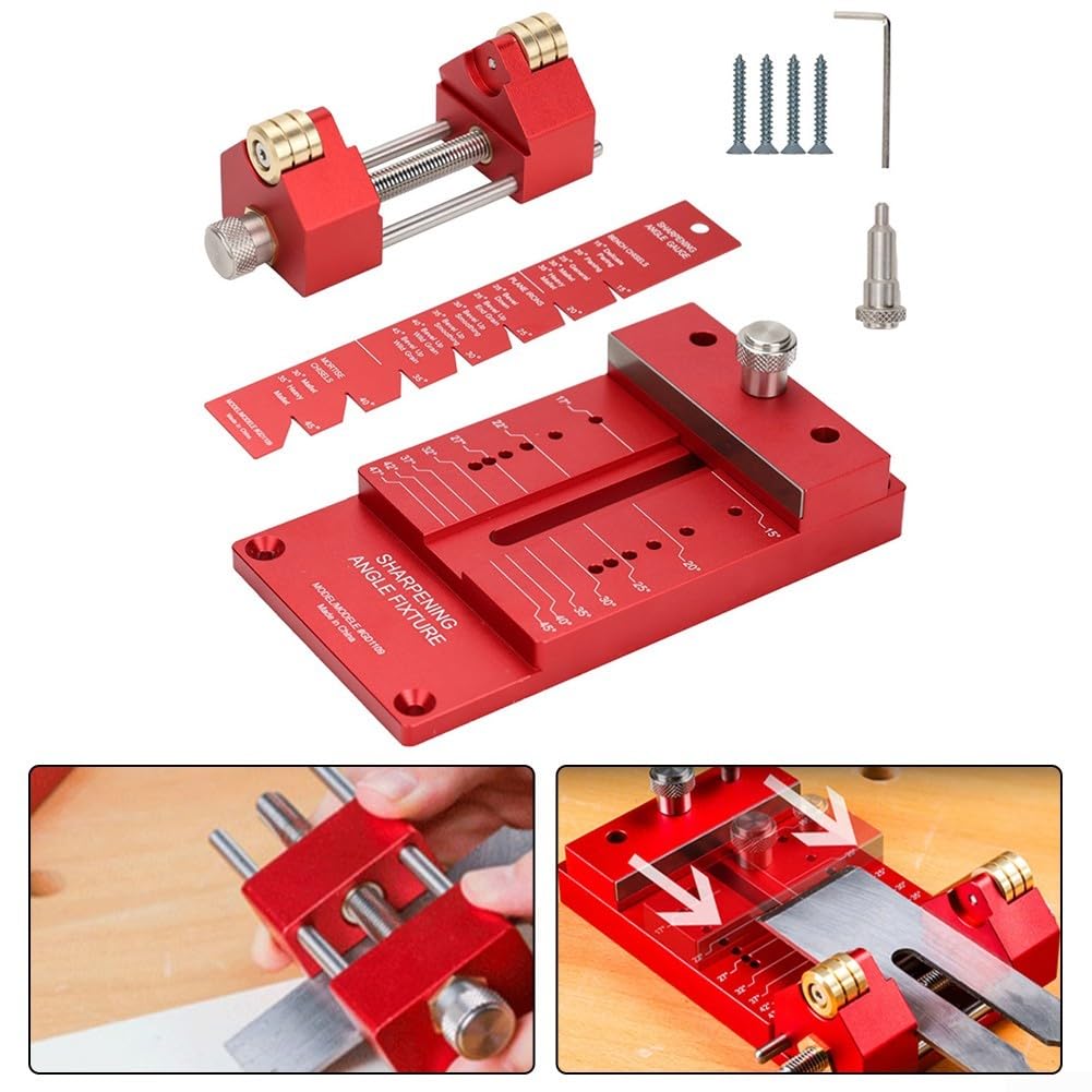 Kit de afilador de cincel de madera con plantilla guía de afilado, accesorio de amoladora angular ajustable de 15 a 45 grados para cuchillas planas, soporte de aleación de aluminio para herramientas