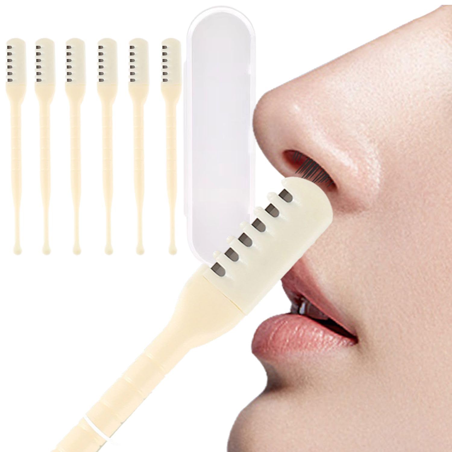 Manual Nose Hair Trimmer for Man & Woman,Trimmer for Nose,Ear,Moustache Hair,Waterproof,Stainless Steel with Brush,Nasal Clippers (Yellow, 6 Pcs)