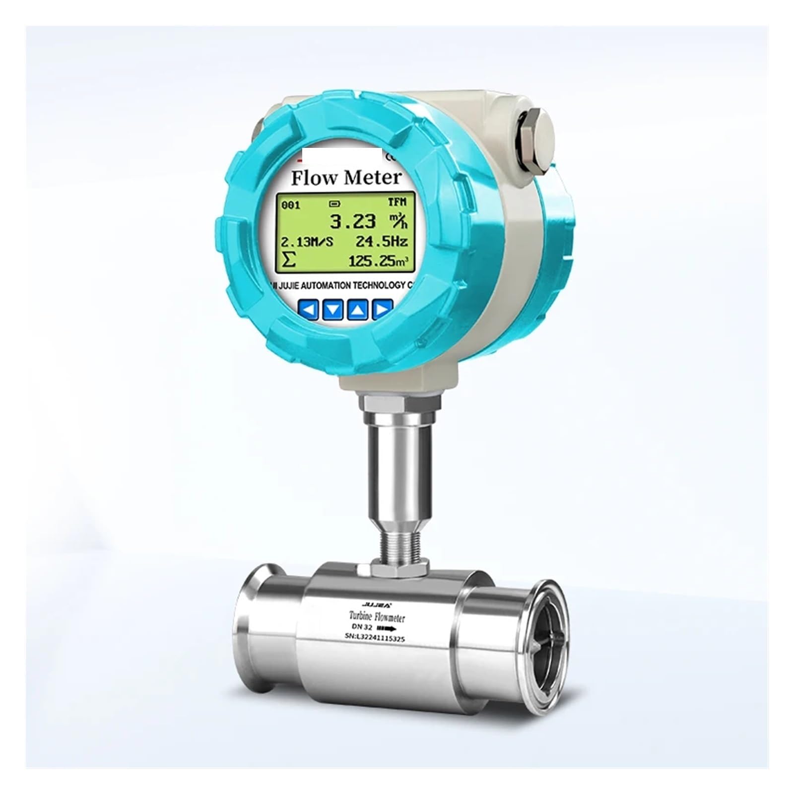 Medidor de Agua Medidor de flujo turbina con abrazadera 1/2 pulgadas, 4-20 mA, pulso Modbus, caudalímetro aceite diésel(DN32-RS485-SS316)