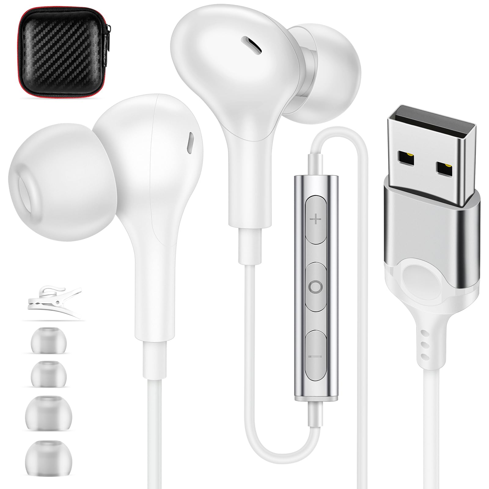 USB Headset with Microphone for PC Laptop,7.5Ft USB A Headphones Earbuds for Computer with in-Line Control Noise Cancelling Lightweight Wired Computer Headphones for Dell/HP Zoom School Class,White-image-43