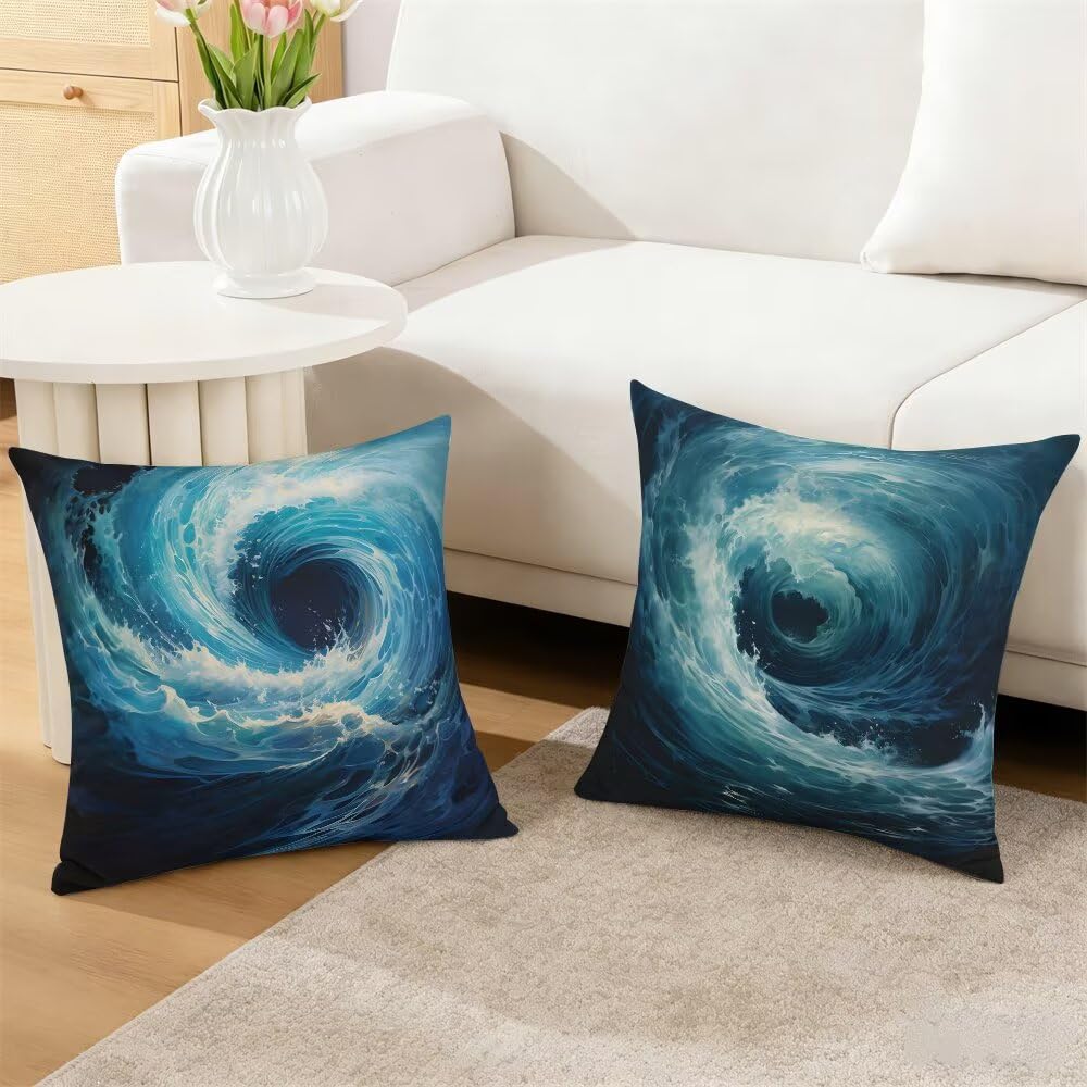 Federe Cuscini Divano 60x60 cm Federe Morbido Copricuscini Blu in Velluto, 2 Pezzi Copri Cuscini per Divano Moderno Quadrati Decorativi Federa Cuscino Onde per Camera da Letto Soggiorno (IU19)