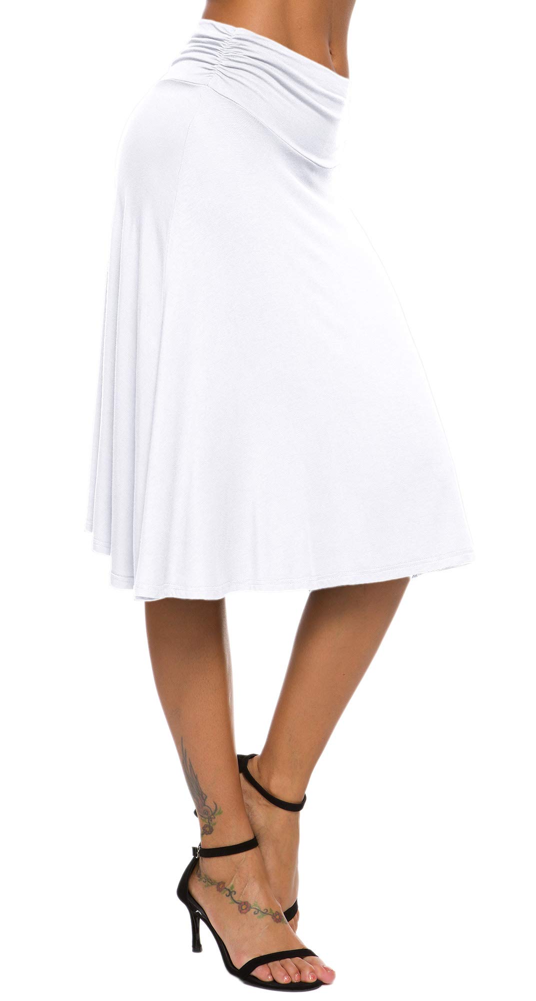 EXCHIC Femme Élégant Taille Elastique A-Ligne Yoga Jupe Solide été Midi Jupe