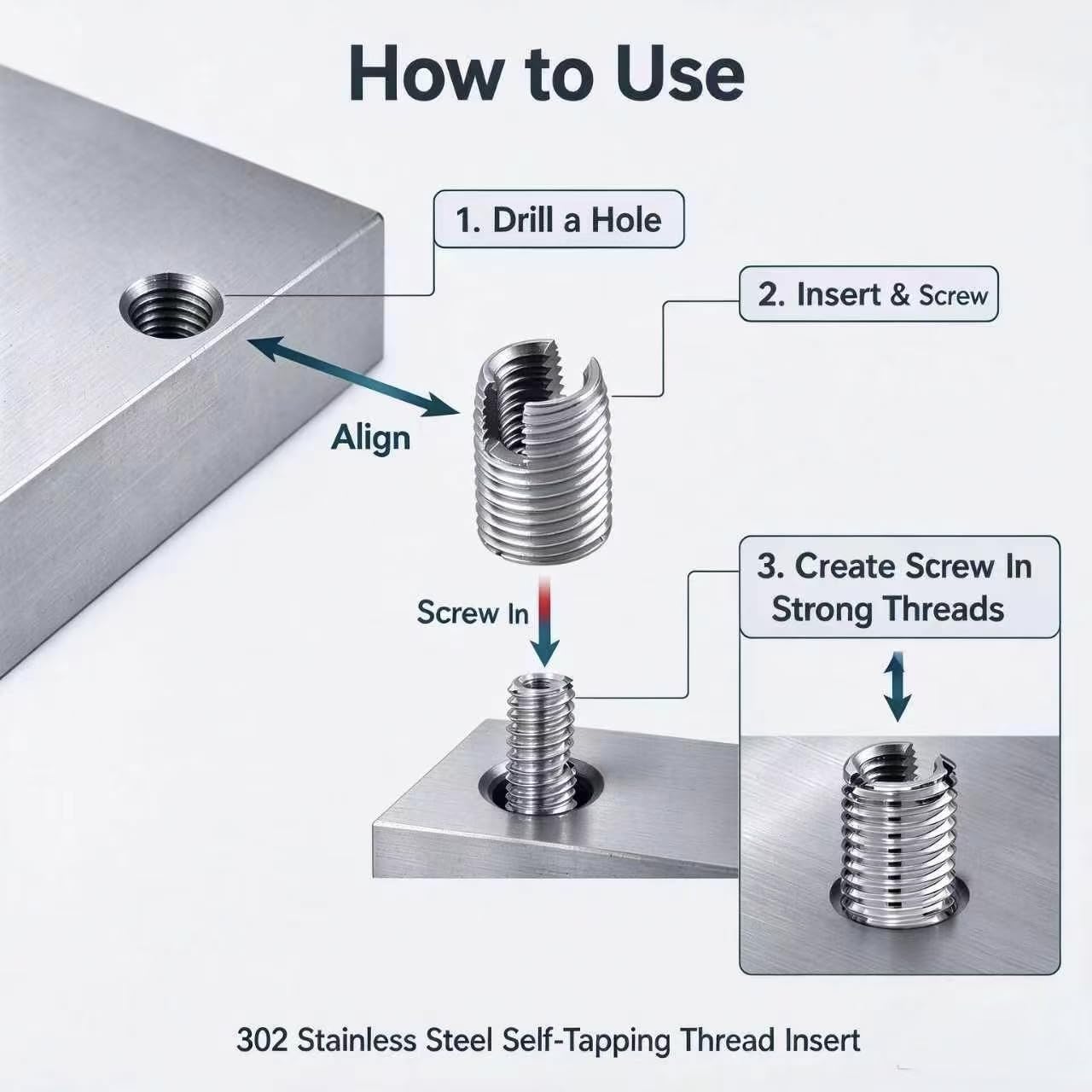 Stainless Steel Thread Repair Inserts - 50 Pcs Kit -7