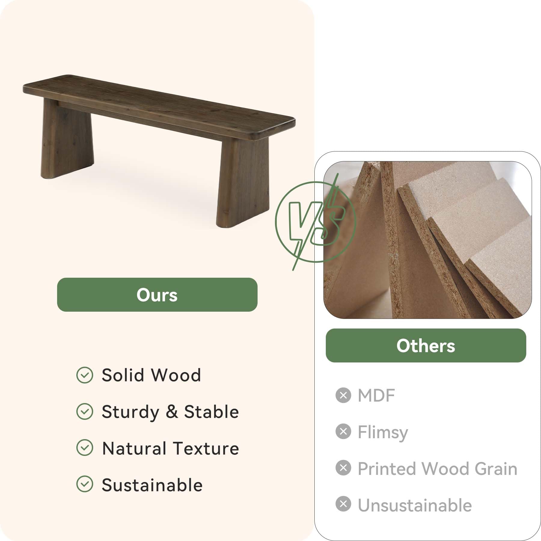 55.1" Solid Wood Entryway Bench, Rustic Shoe Bench for Mudroom Hallway, End of Bed & Dining Kitchen Benches, Easy Assembly, Espresso