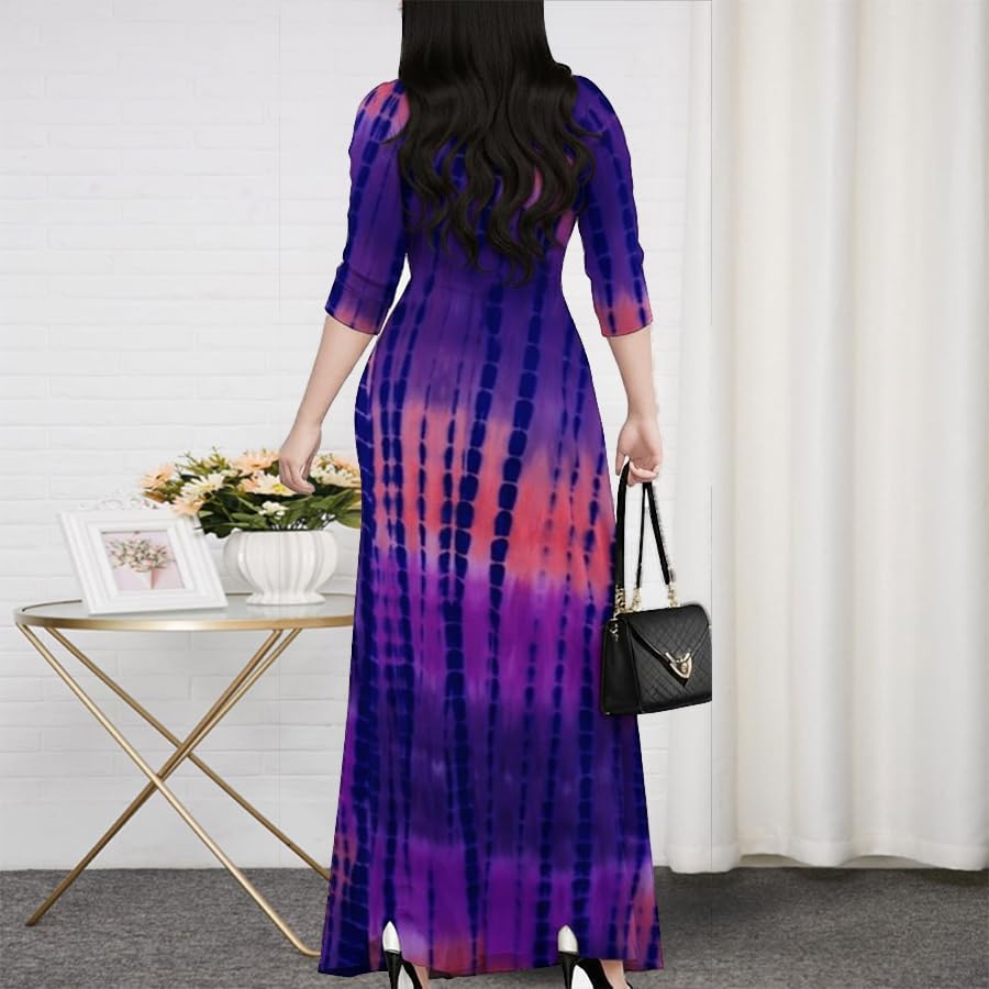 Image of Women's Church Maxi Wrap V Neck 3 /4 Sleeve Tie Waist Plus Size Long Dress | Flattering wrap V-neck design enhances curves. High elastic tie waist accentuates the slimmest part, hides tummy.