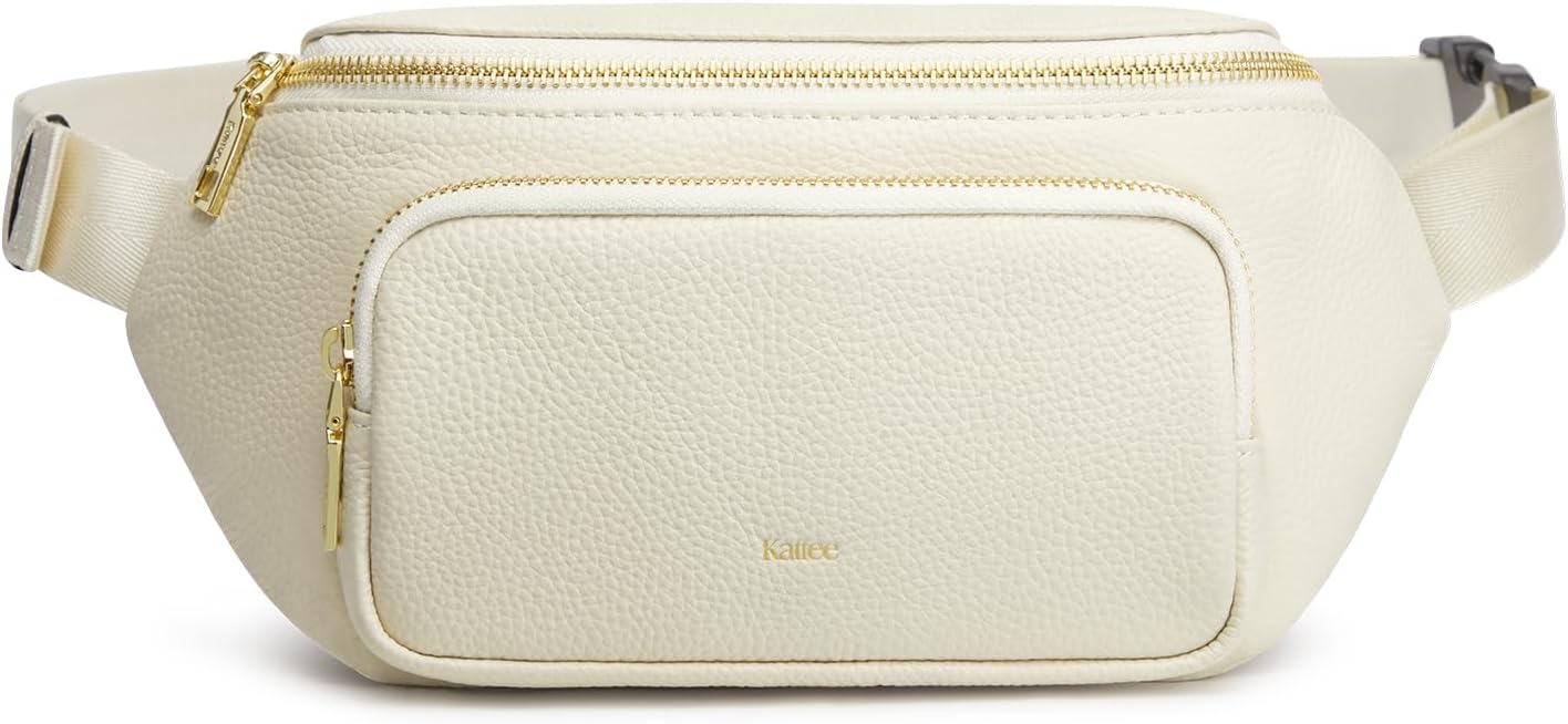 Kattee Fanny Packs for Women, Leather Crossbody Bags for Women Trendy, Small Belt Bag,Fashion Waist Packs with RFID Blocking, Beige