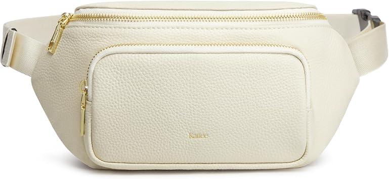 Kattee Fanny Pack Leather Crossbody Belt Bag Women Travel Bag, Beige