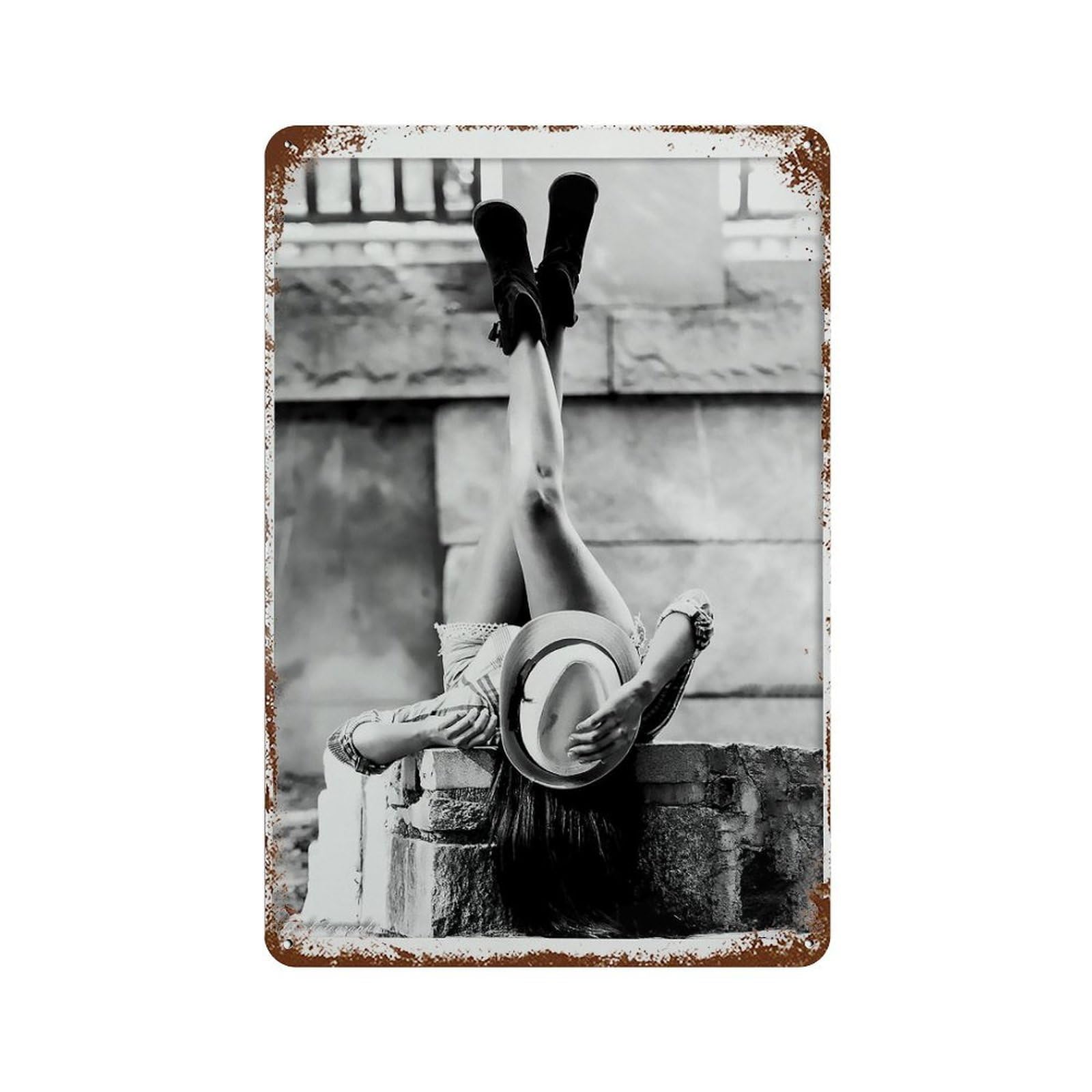 xiaoxiaoshen Cowgirl Boots Black And White Photo Wild West Fashion Wall Decor Art Metal Tin Poster Modern Home Decor Art Home Bar Shop Decorations Vintage Sign 30x20cm