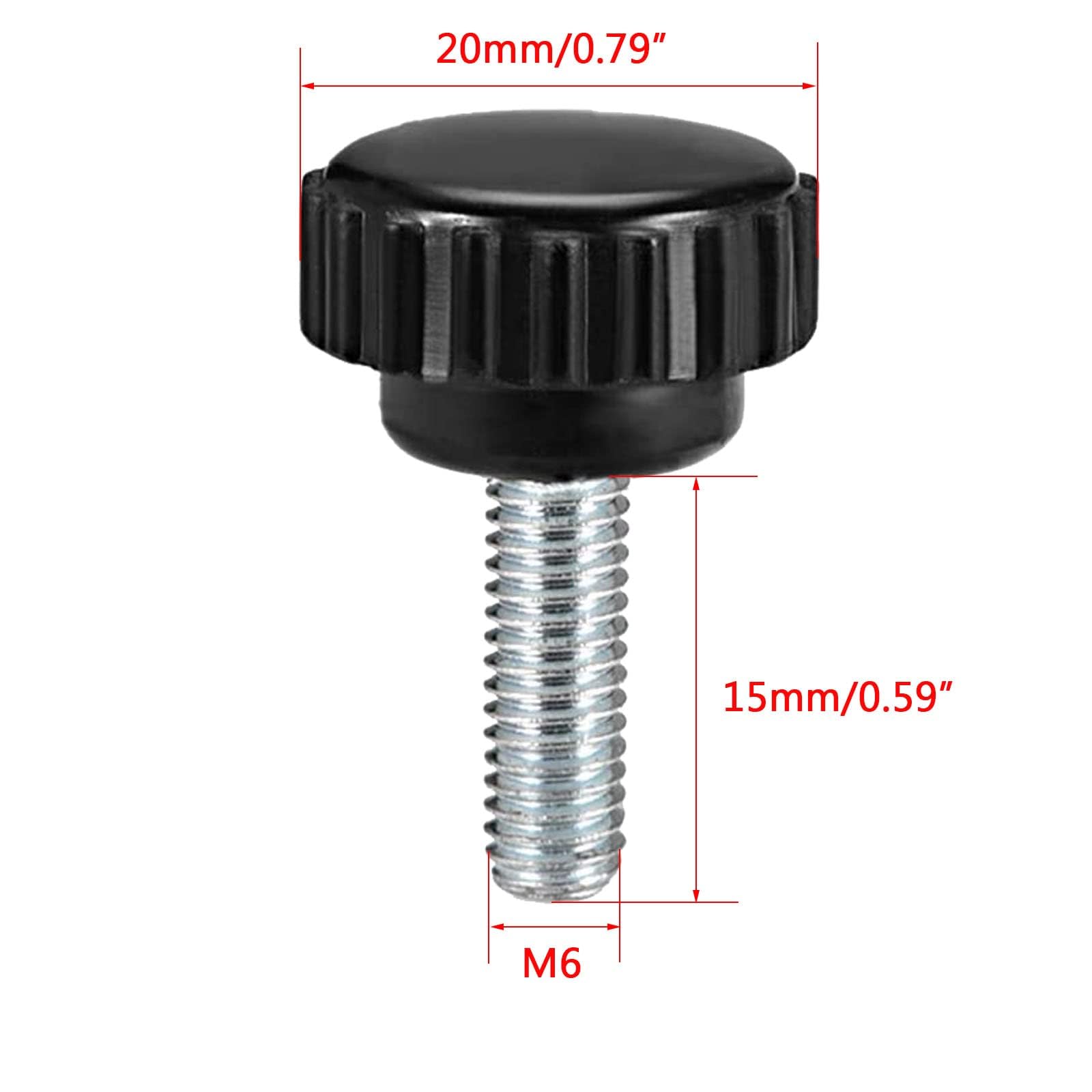 TOP-VIGOR 3Pcs M6 x 15mm Male Thread Knurled Clamping Knobs Grip Thumb Screw on Type Round Head, Black, Silver Tone, 3Pcs*M6 x 15mm - Image 2