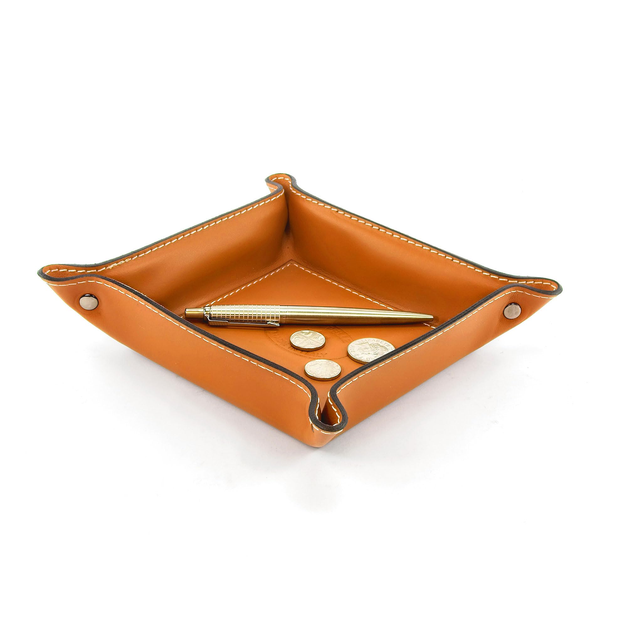 Orvieto Plateau Bien rangé en Cuir de Fabrication Artisanale Italienne, Vide Poches, Cadeau, Brique (19x19 cm)