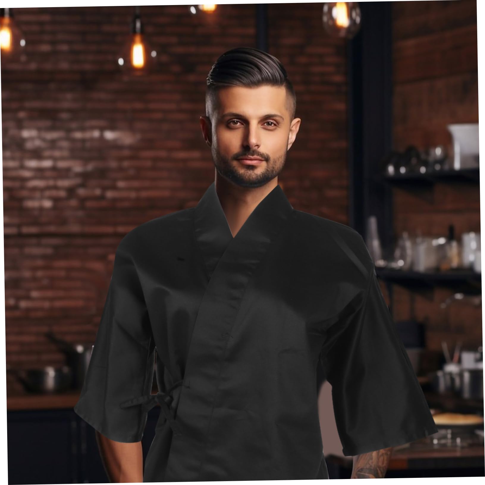 Ropa de Trabajo de Chef Japonesa Chaqueta de Chef de Sushi para Hombre Kimono Tradicional para Bares de Sushi y Establecimientos de Cocina Japonesa