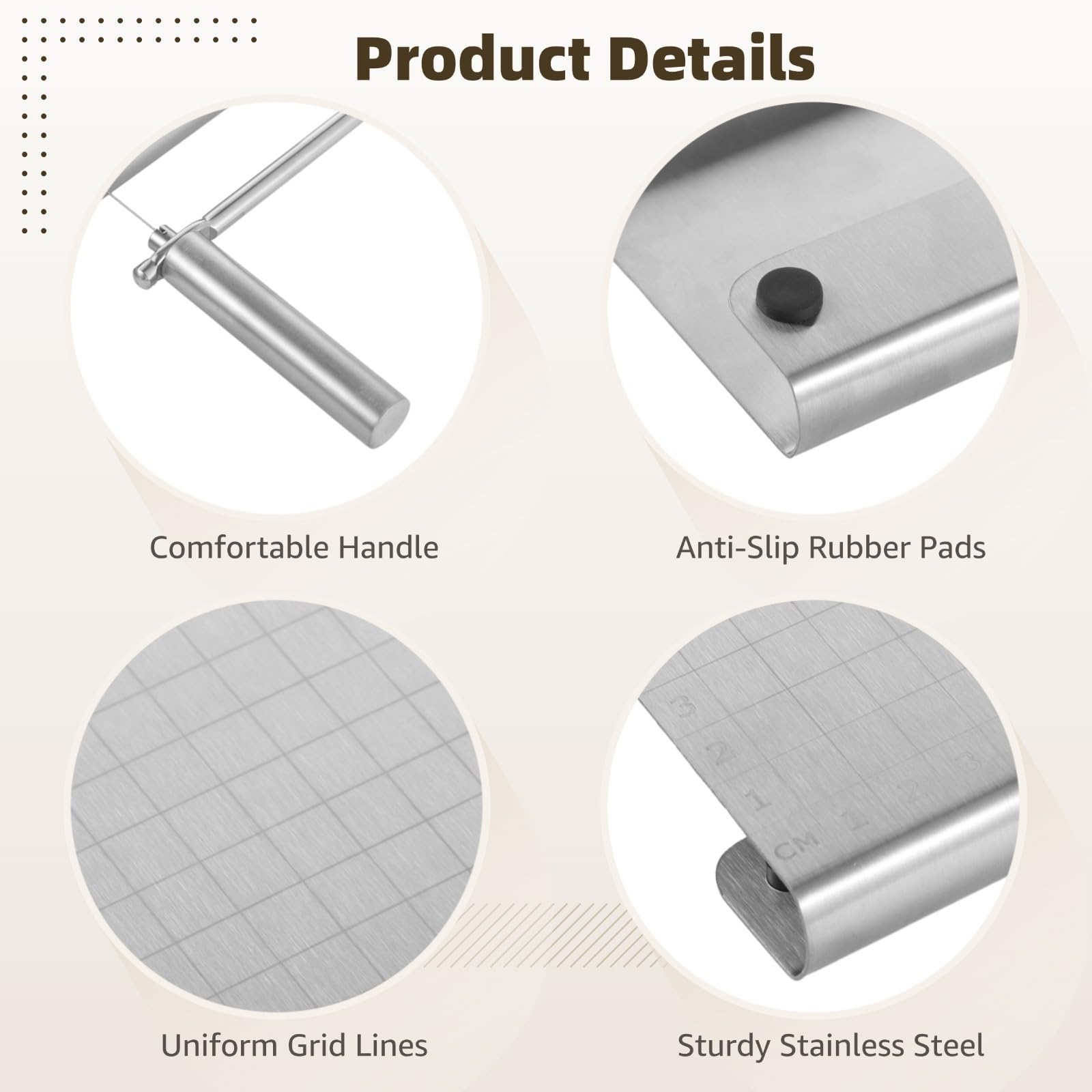 Stainless Steel Cheese Cutter with 5 Wires, Non-Slip Kitchen Countertop Cheese Slicer, Ideal for Charcuterie Boards and Home Use