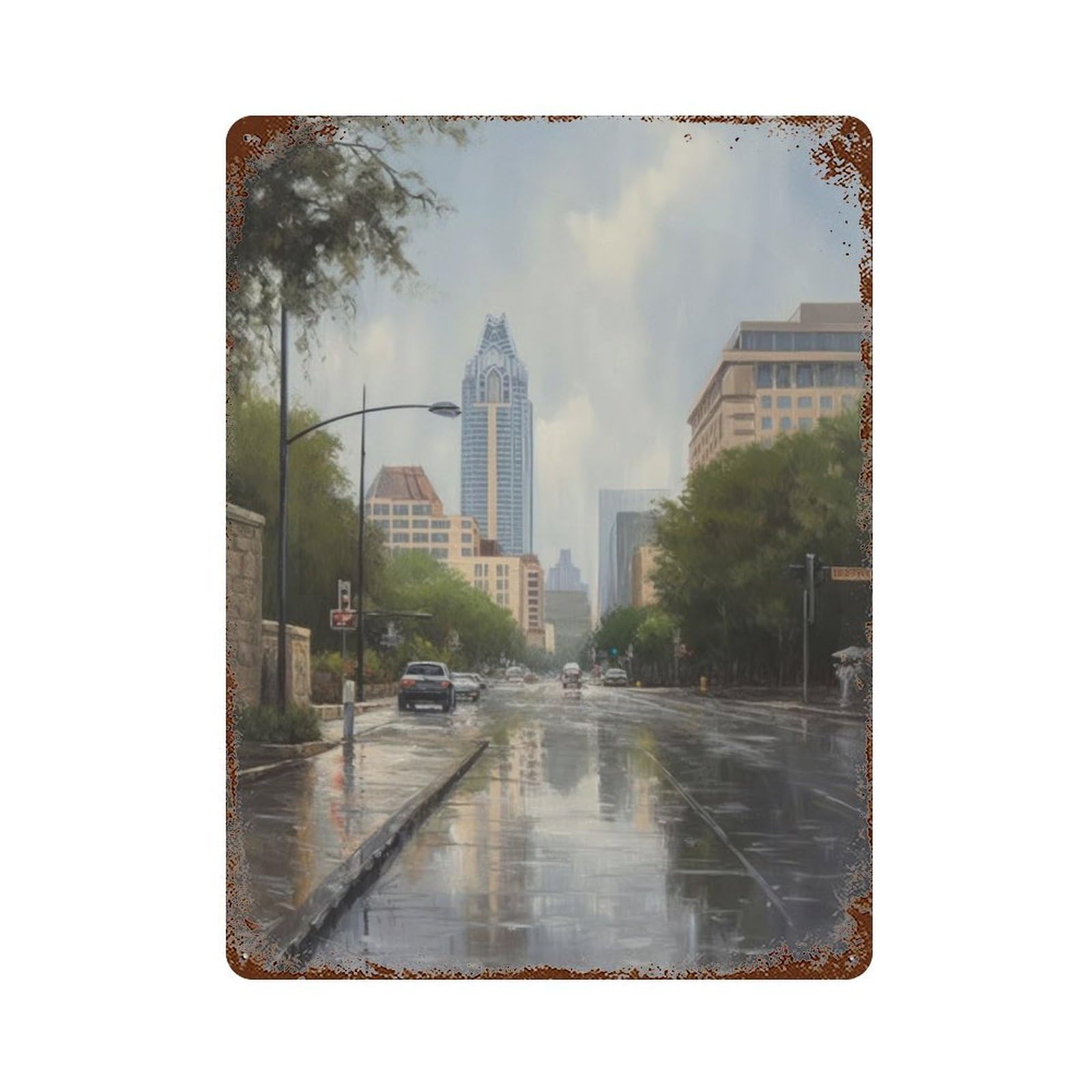 Rust Effect Barton Springs Austin USA Rusty Metal Tin Sign 15.7"x11.8", Farmhouse Wall Decor for Shed, Workshop And Garage Wall Decor