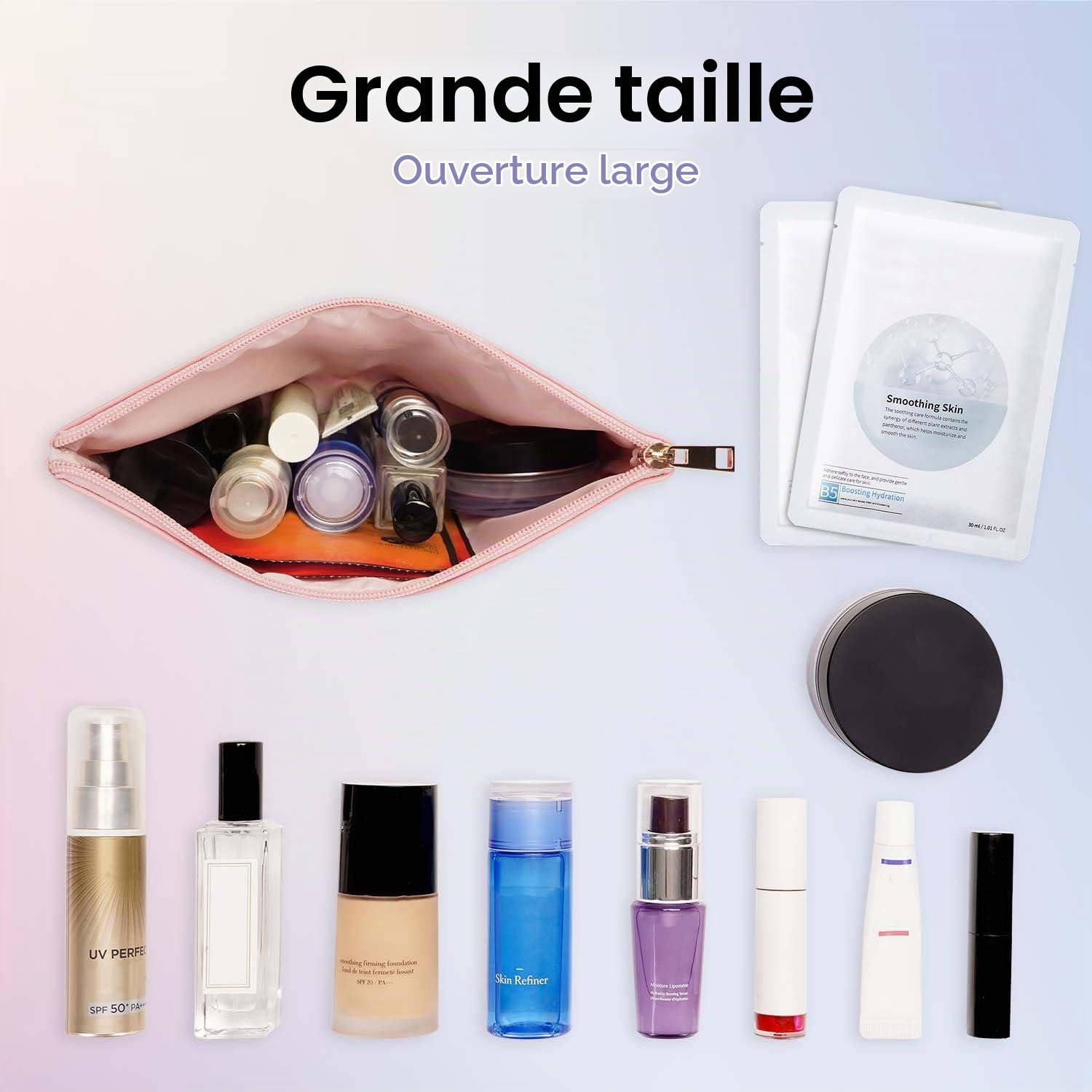 2 Pièces Trousse de Maquillage en Cuir, Sac à Cosmétiques Voyage | Lot de 2 pochettes pour voyage, travail, sac à main et retouches