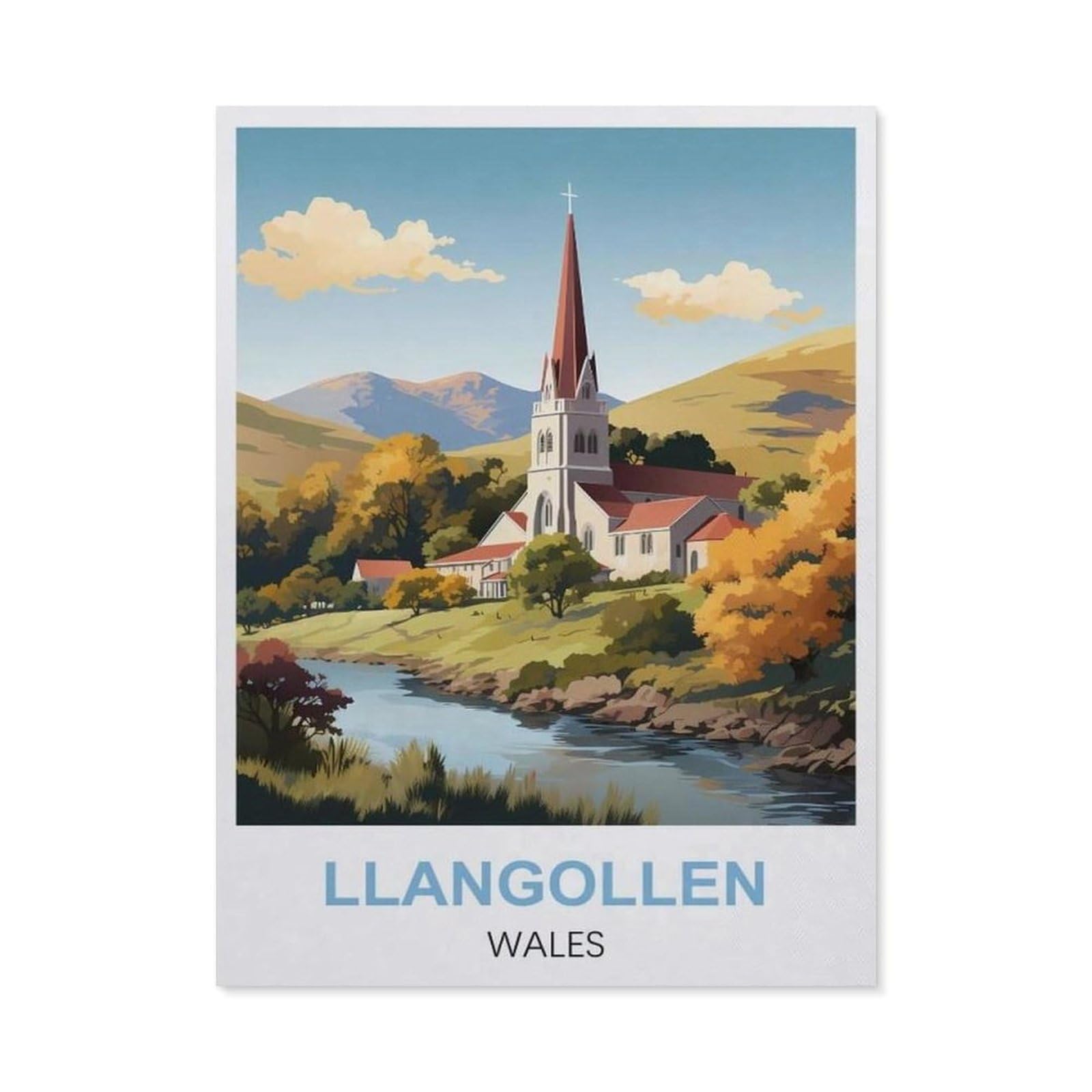 Vintage Wall Decor Metal Poster Plaque，Llangollen Wales(30x40cm）