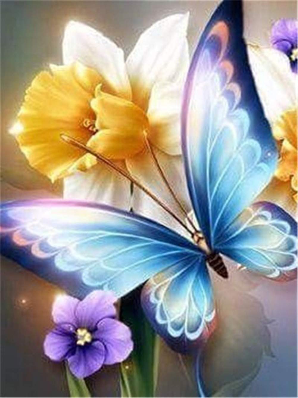 Diamond Painting Papillon Fleur Jaune pour Décoration Salon et Chambre Craft Maison 40x50