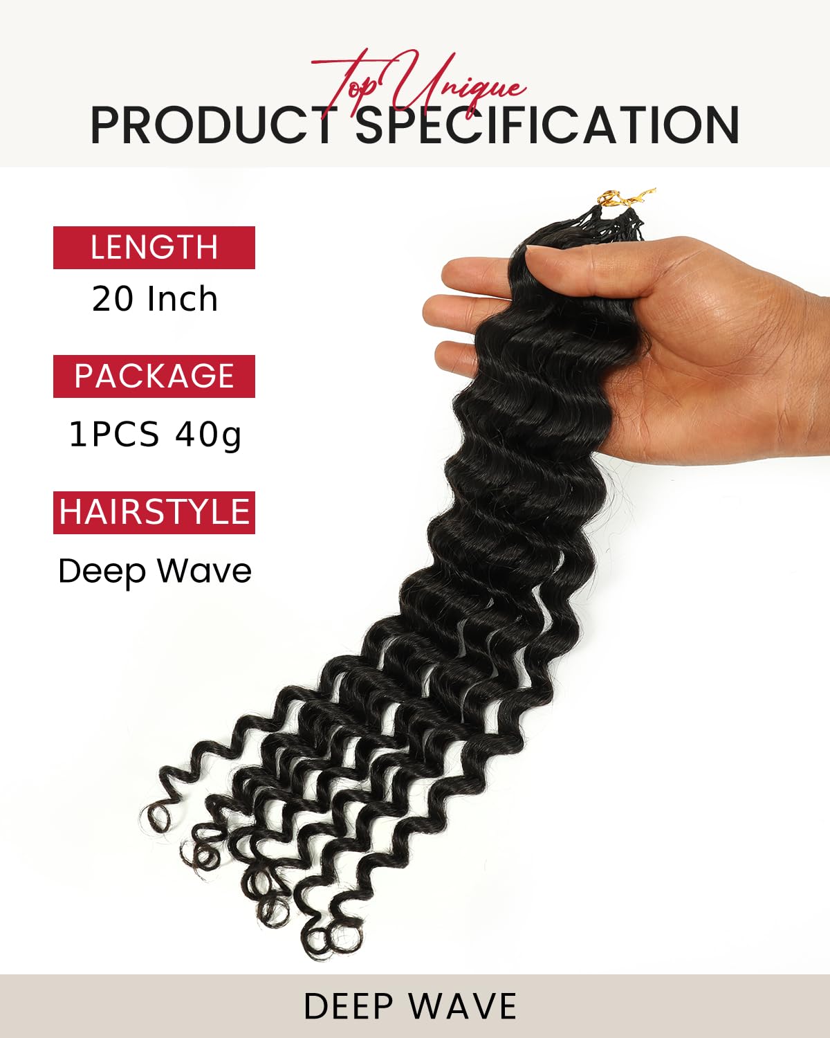 20 Inch Deep Wave Pre-Separated Crochet Human Hair, 160g Invisible Knots Crochet Hair Extensions for Black Women Natural Black