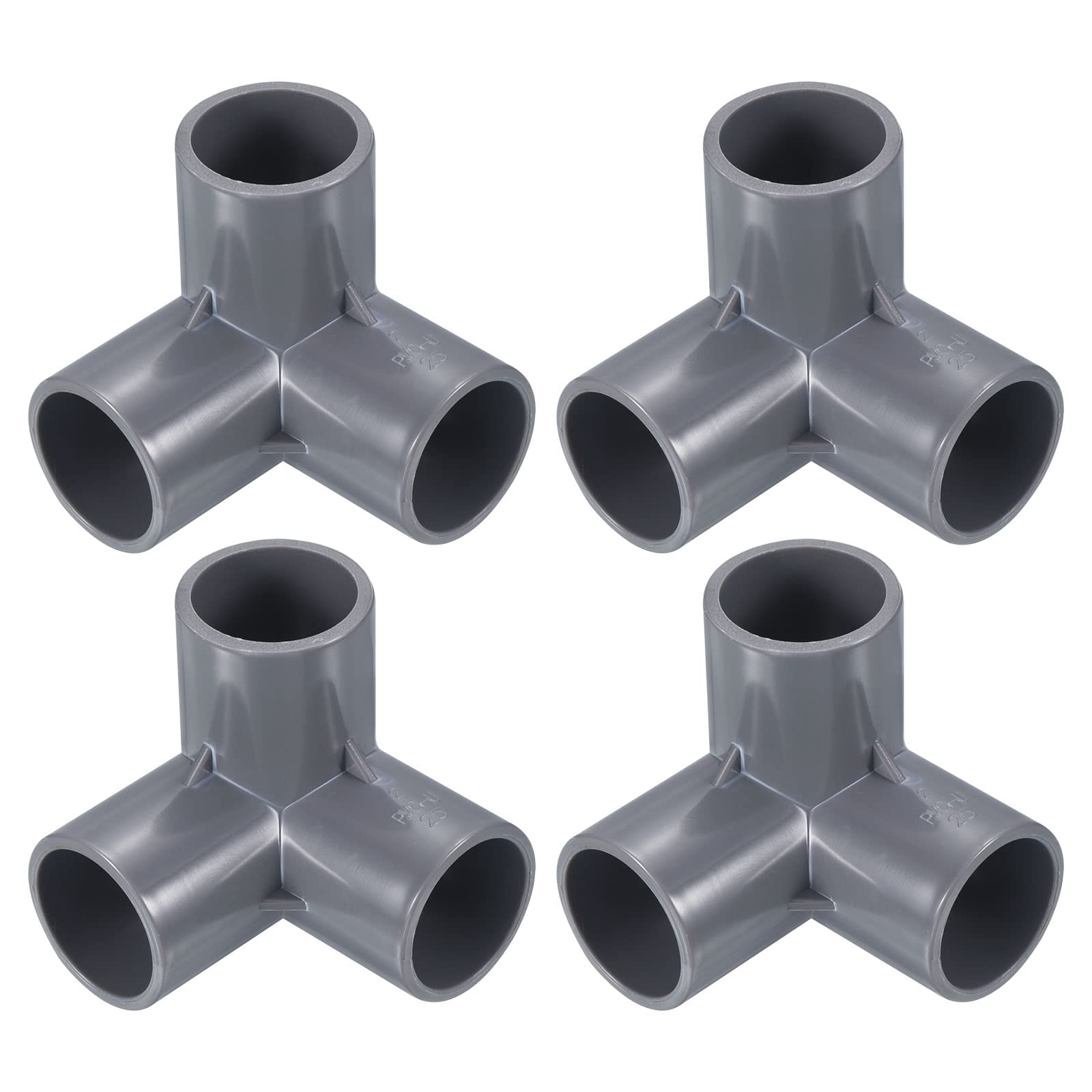 PATIKIL 1" ID 3 Way Elbow Pipe Fittings UPVC, 4 Pack Joint Coupling Pipe Adapter for Pipe Connection, Gray