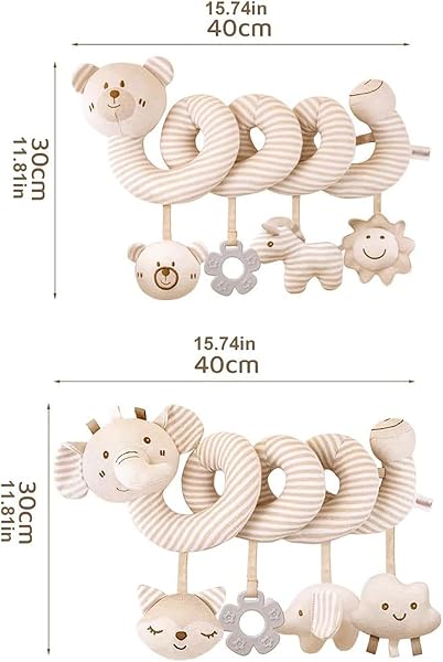ZVD Jouet Poussette Bebe, Jouet de Poussette pour Bébé, Animaux en Peluche en Spirale Suspendus de Berceau, d'activité sensorielle éducative grinche,Spirale d'activité bébé (Ours) - 3