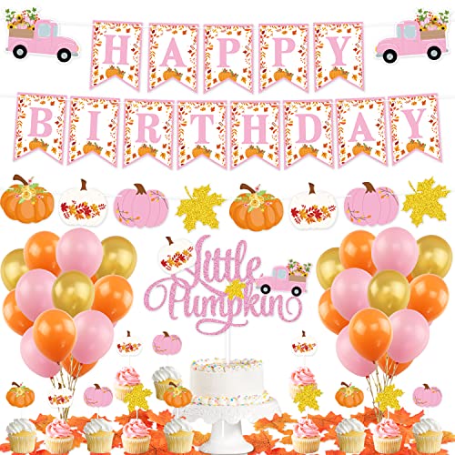 Pumpkin Birthday Decorations Girl, Little Pumpkin Birthday Banner Pumpkin Maple Leaf Garland Pumpkin Cake Topper Balloons For Girls Fall Baby Shower Little Pumpkin Baby Shower Fall Thanksgiving Birthday Party Decorations #TOP10
