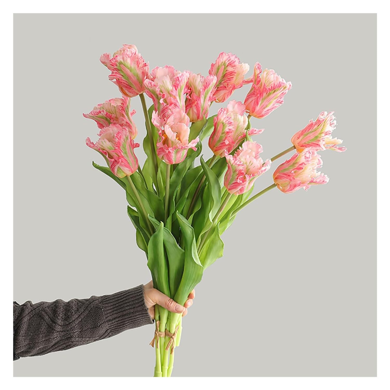 DAO-UPPSE Fake Parrot Tulip Artificial Flower, Single Silk Tulip With Plastic Stem For Vase Home Decor 3 bundles(Pink)