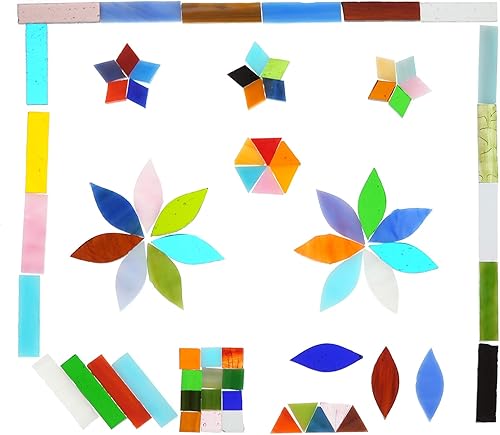 Miniatura 4 de KIPHEPI Azulejos de mosaico de vitrales, 5 formas mixtas, pétalos de diamantes mixtos, triángulo, cuadrado y rectángulo, colores brillantes
