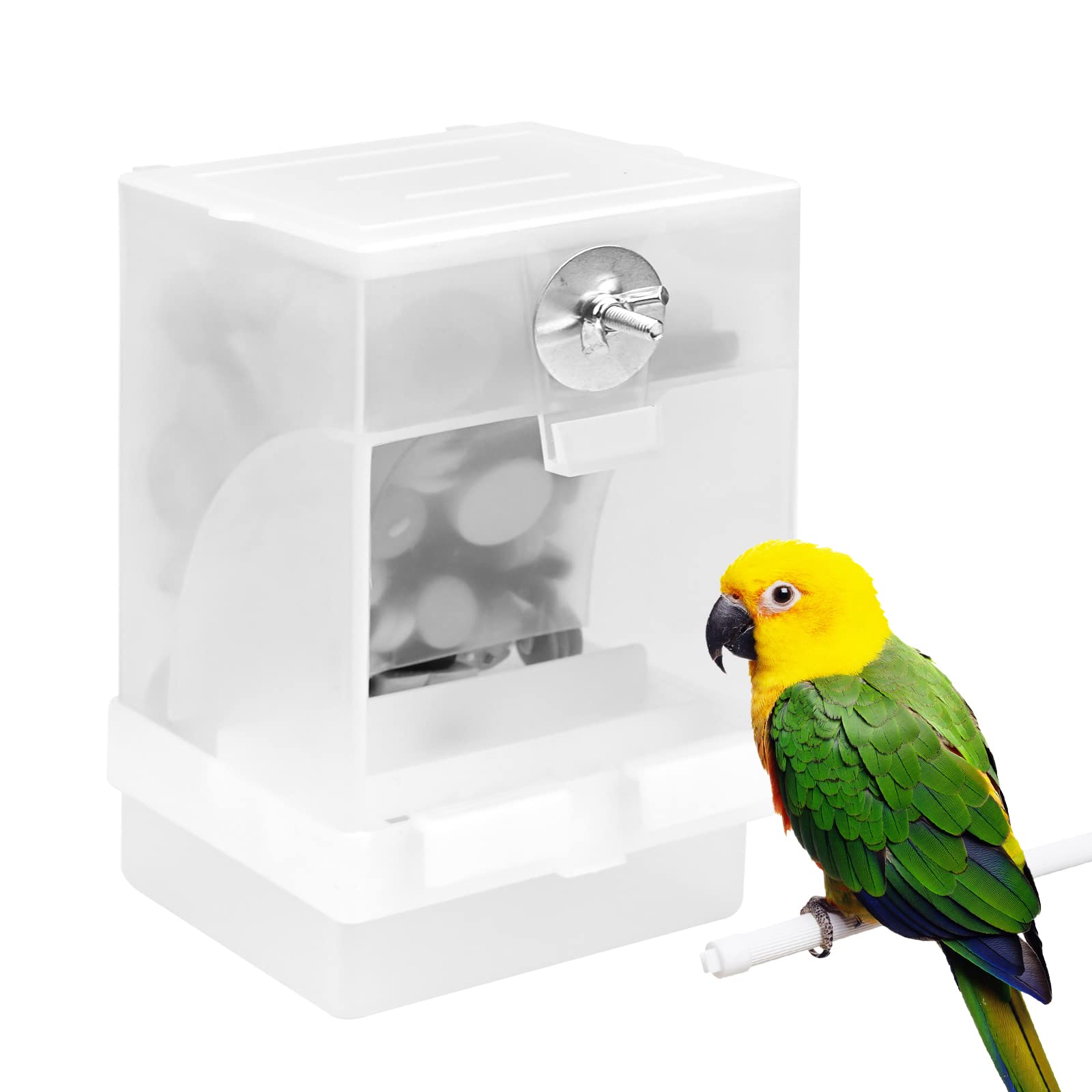 Comedero Automático para Pájaros, Comedero para Mascotas, Accesorio para Jaulas Recipiente Transparente Doble Compartimento para Comedero Pajaros para Periquitos Pequeños Medianos Cockatiel Canario(B)