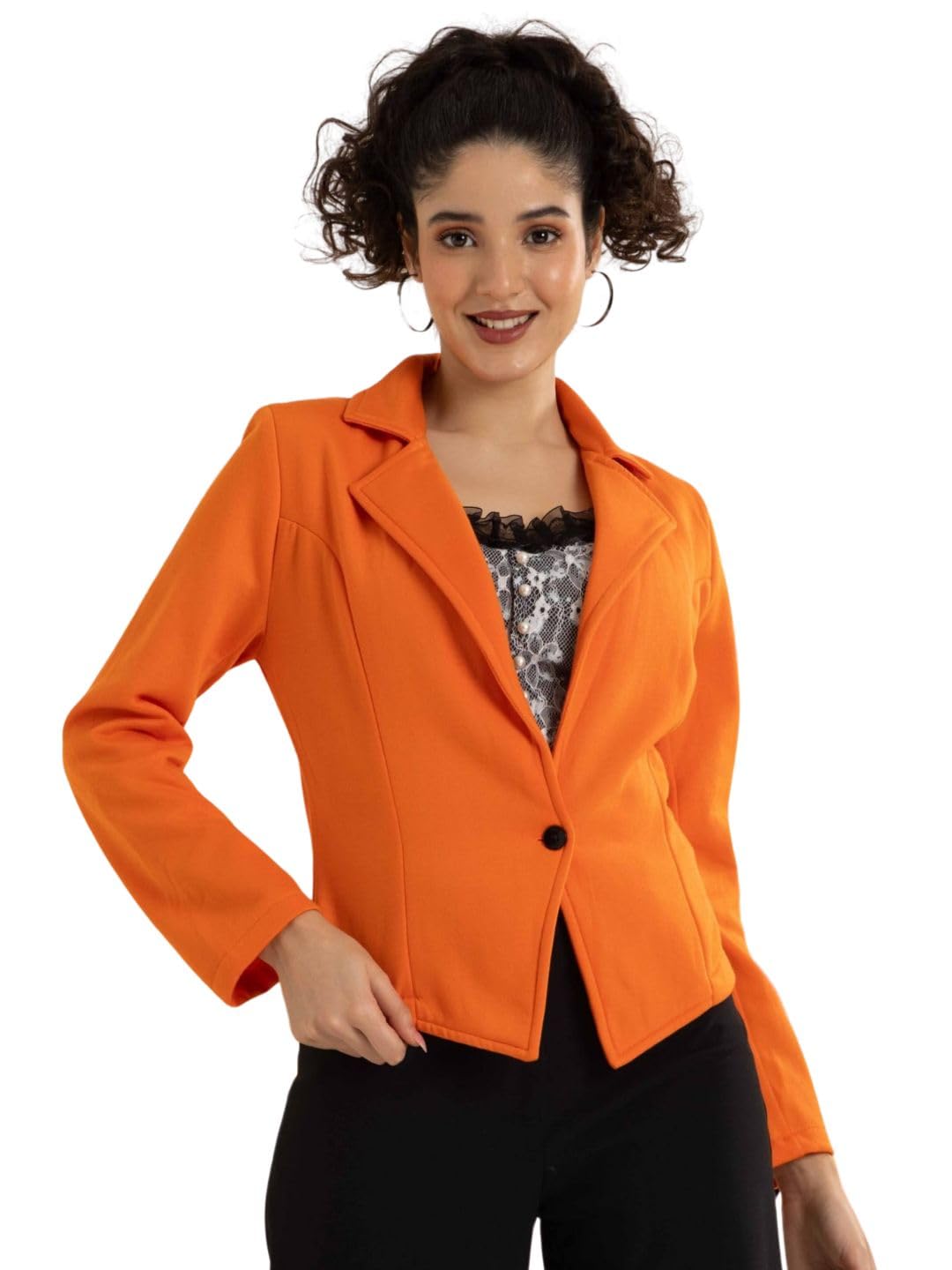 tandul Women Long Sleeves Solid Orange Blazer, Wool, Lapel Neck-picture-25