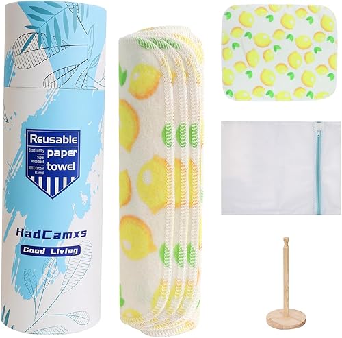 Miniatura 1 de HadCamxs 12 toallas de papel reutilizables, 100% algodón de 10 x 10 pulgadas, lavables, absorbentes, 12 toallas de papel reutilizables, con 1