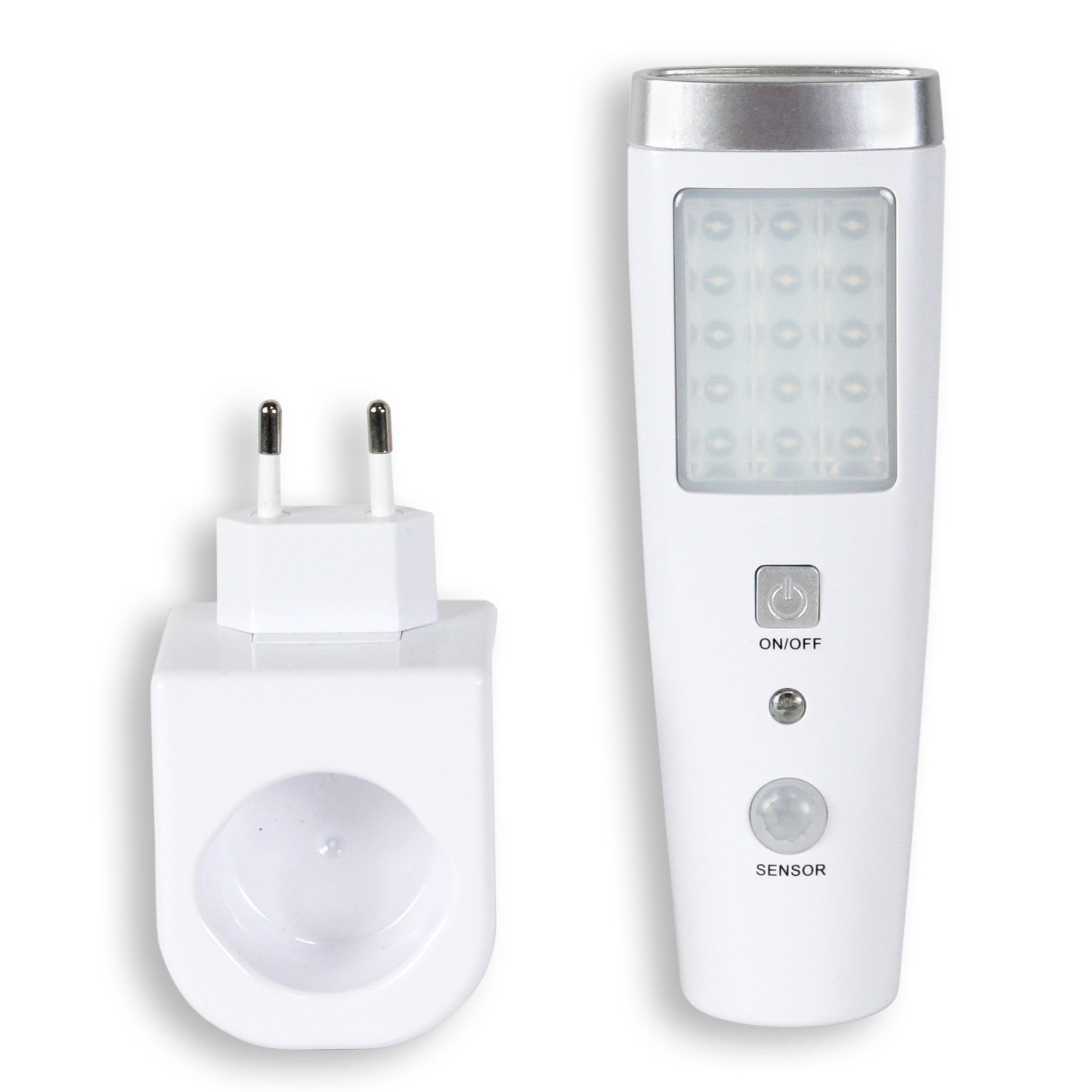 Torcia, Lampada pilota LED con Rilevatore di Presenza - Angolo di rilevamento 60° - 15 LED - Ricaricabile in Presa Elettrica - Batteria 3,7V - 15cm - Bianco