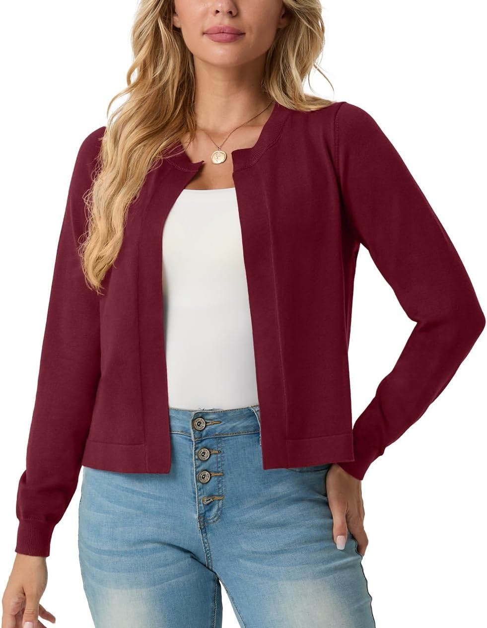 GRECERELLE Women's Long Sleeve Open Front Lightweight Knit Cropped Cardigan Sweater Shrugs, S-2XL - Image 2