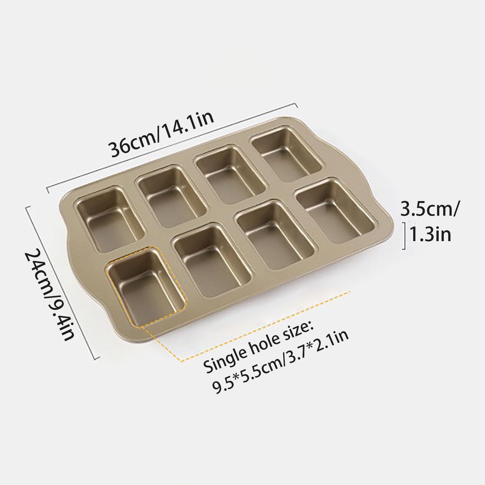 Rectangular Molde Magdalenas Horno De Acero Al Carbono Muffin Tray De 8 Cavidades Fáciles De Desmoldar Antiadherentes Bandeja Para Hornear Brownie(Gold)
