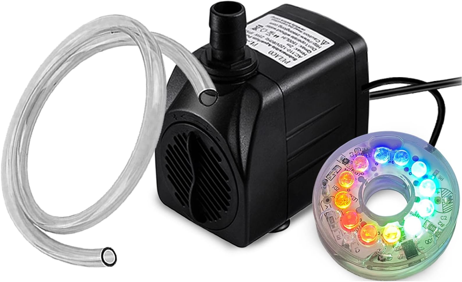 PULACO10Watt 160 GPH Submersible Fountain Pump wiht LED Light for Water Feature, Outdoor Pond, Aquarium fish tanks, Home Décor Fountain