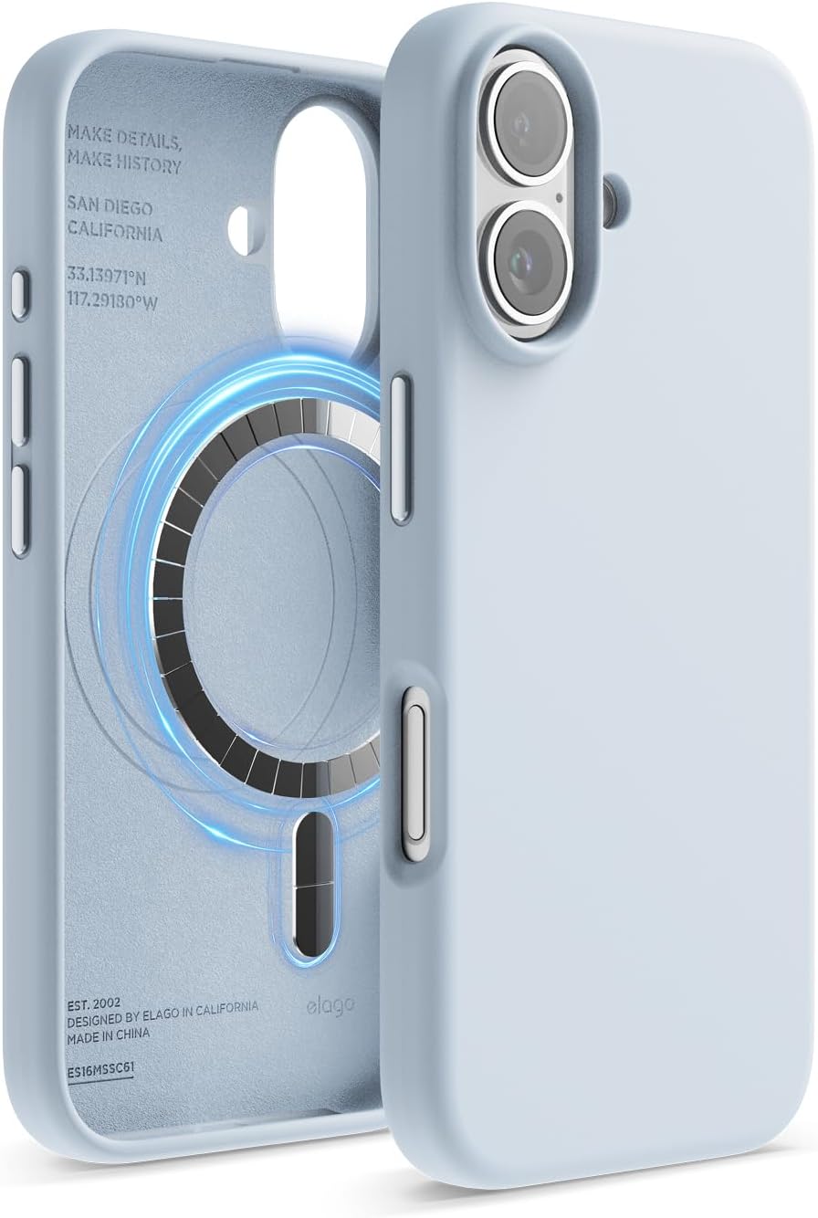elago Magnetic Liquid Silicone for iPhone 16 case cover compatible with MagSafe Shockproof - Light Blue