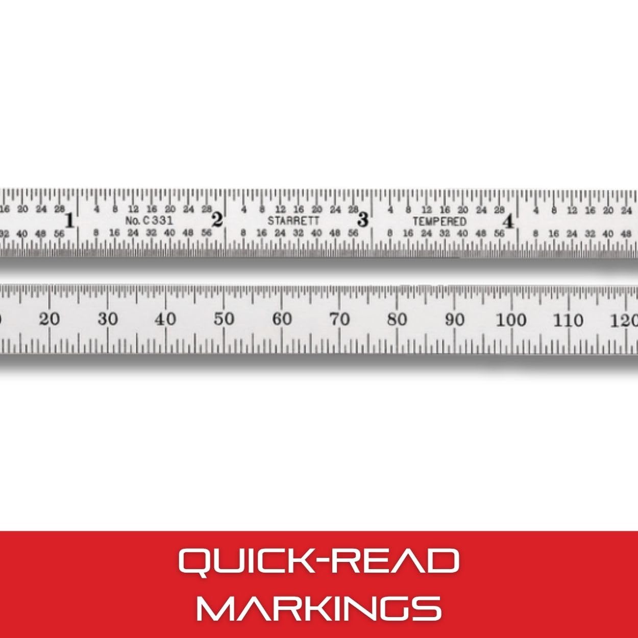 Starrett C331-150 Vollflexibles Stahllineal mit Millimeter- und Zollgraduierungen, 150 mm Länge, 12 mm Breite, 0,4 mm Dicke