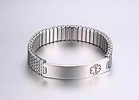 Vista 3 de Pulsera extensible de identificación para alerta médica, de acero inoxidable, unisex, para hombre y mujer (grabado gratuito)