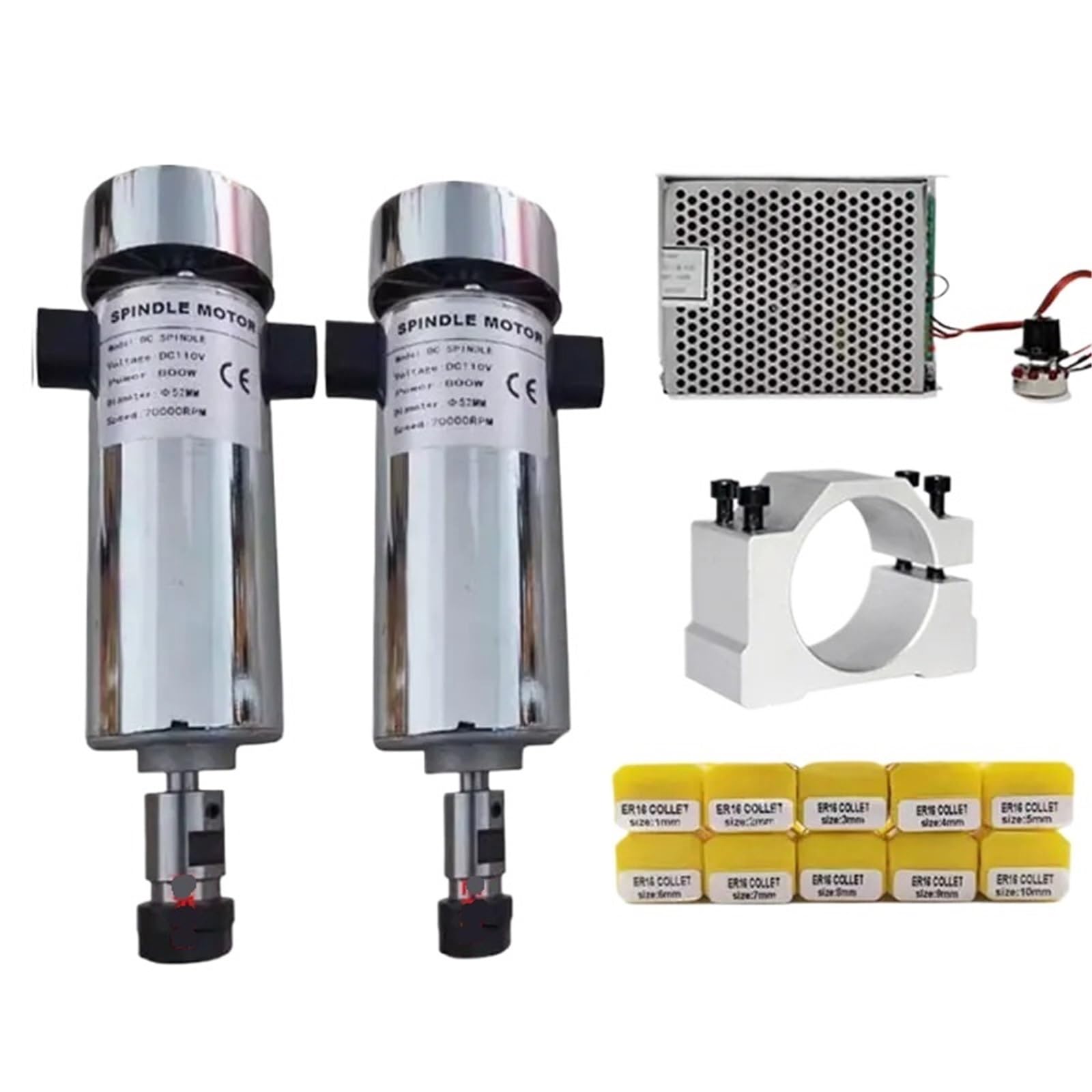 WQGQPXOB Air cooled 0.8kw DC110V 20000RPM CNC spindleMotor Kit ER16/ chuck 800W Spindle Motor + Power Supply speed governor For Engraving